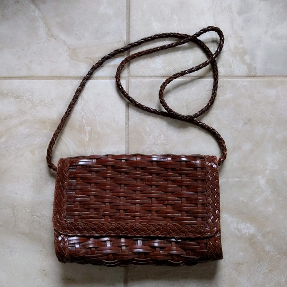 Vintage Made in Brazil Woven Leather Convertible Crossbody Purse Clutch - Picture 4 of 7